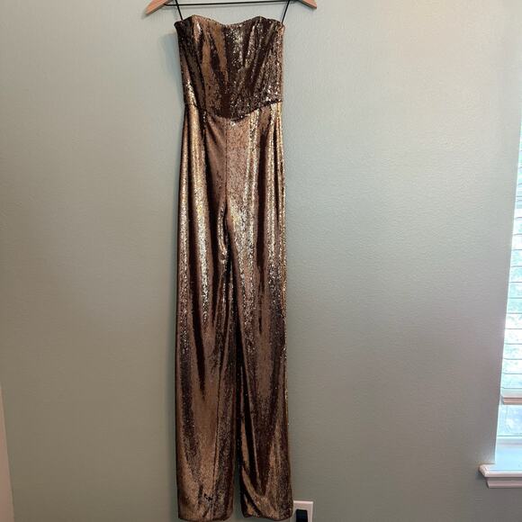new dress the population lasr sequin strapless jumpsuit size xs - Picture 1 of 4